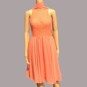Cocomelody Size 2 Coral Sleeveless‎ Dress Lace Chiffon Flowy Fairy Beachy Halter